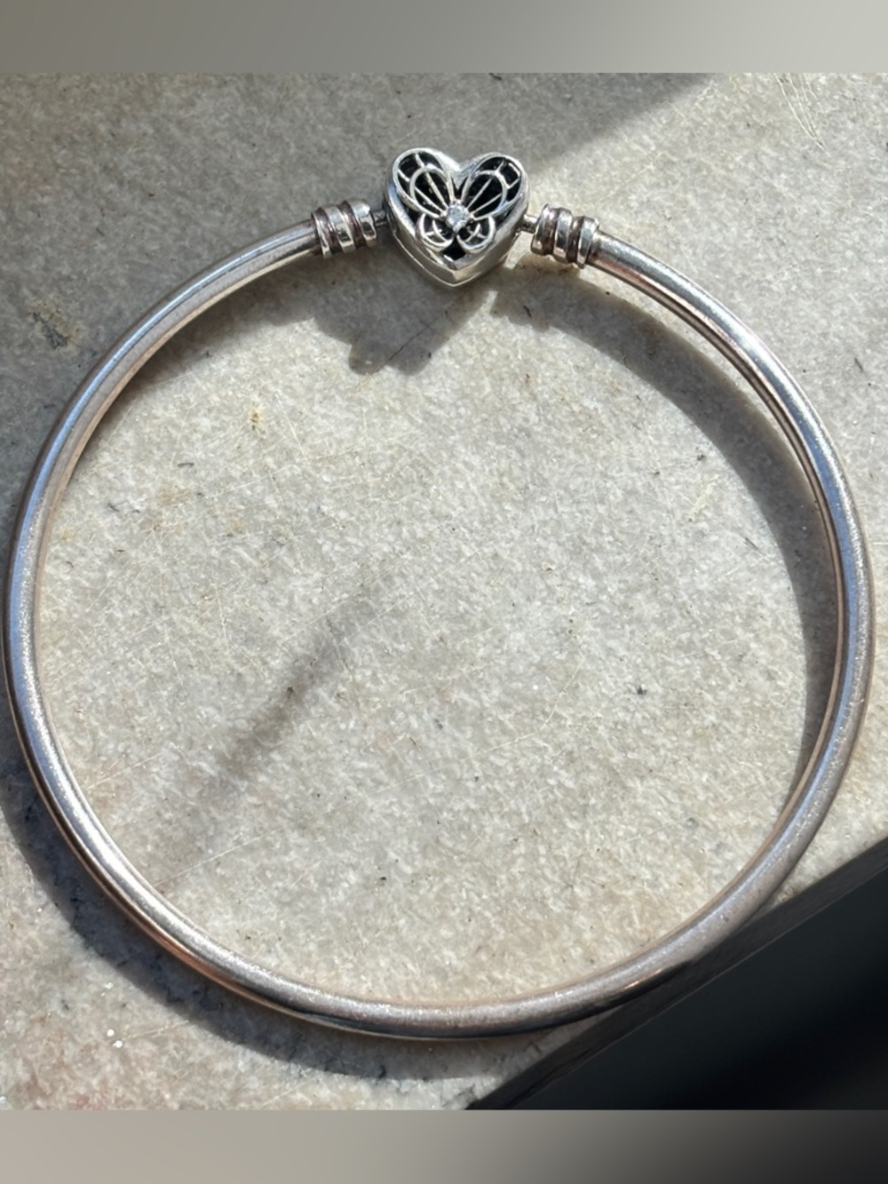Pandora Moments Heart & Butterfly Sterling Silver Bangle Bracelet
